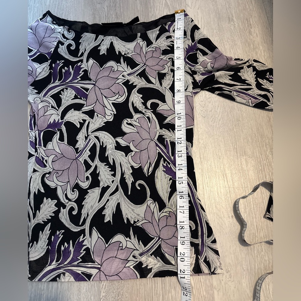 Vintage Black and Lilac Floral Wide Neck Top - Picture 2 of 10